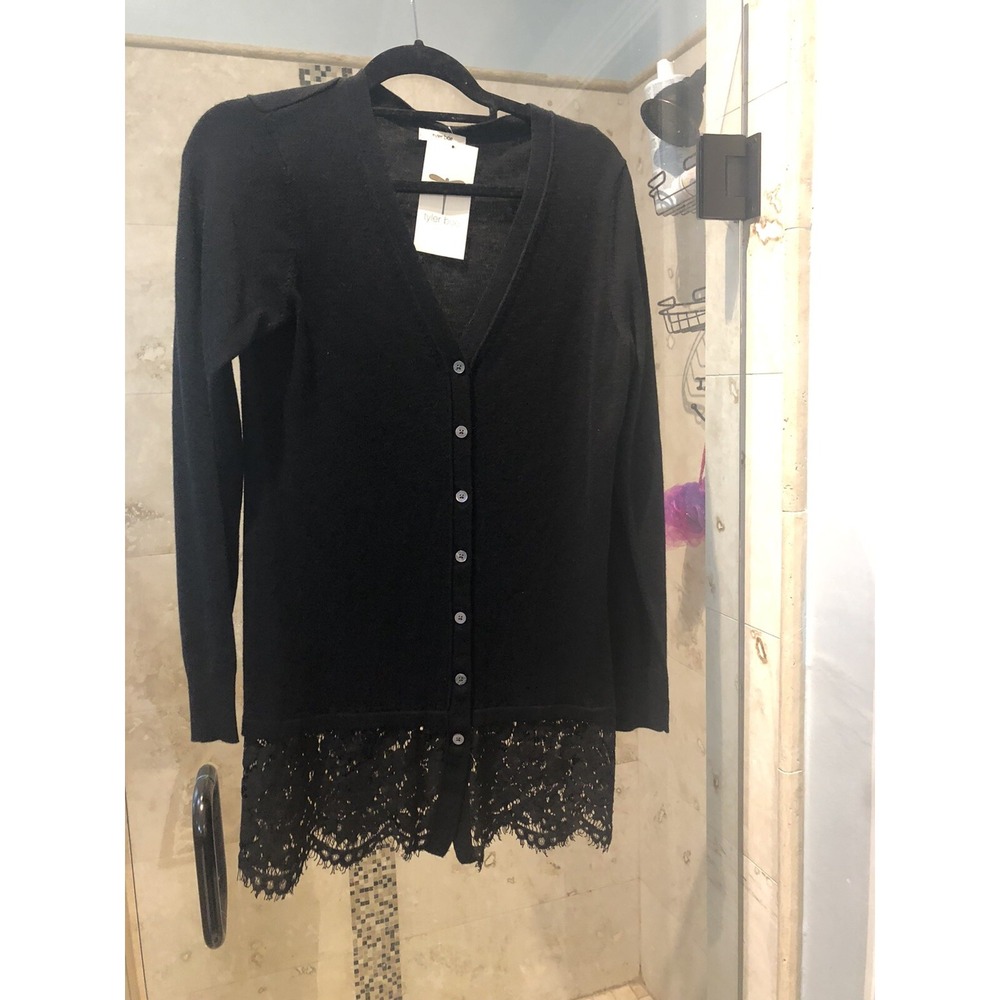 New Nwt Tyler Boe Small Black Lace Long Cardigan Sweater Size S Silk Cotton